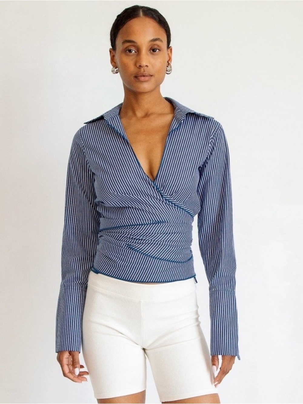 The Line by K Jett Wrap Top Blue Stripe